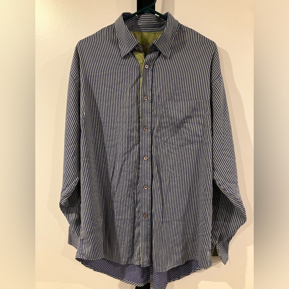 Bugatchi uomo men’s purple and green striped dress shirt, sz L